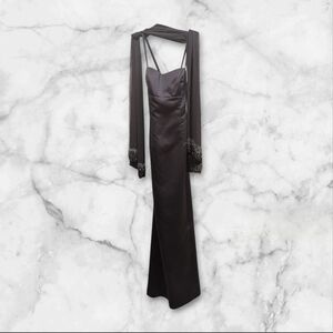 Nicole Miller Long Pewter Size 2 Petite Evening Gown